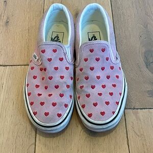 Vans Classic Slip Ons - Pink Suede with Red Embroidered Hearts